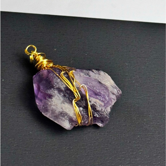 Raw Amethyst Gold wire wrap Pendant Necklace - Picture 3 of 3